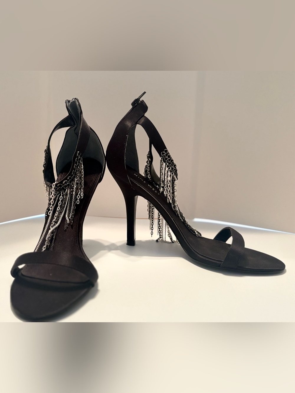 Nine West Black Chain-Fringe Stiletto Heels